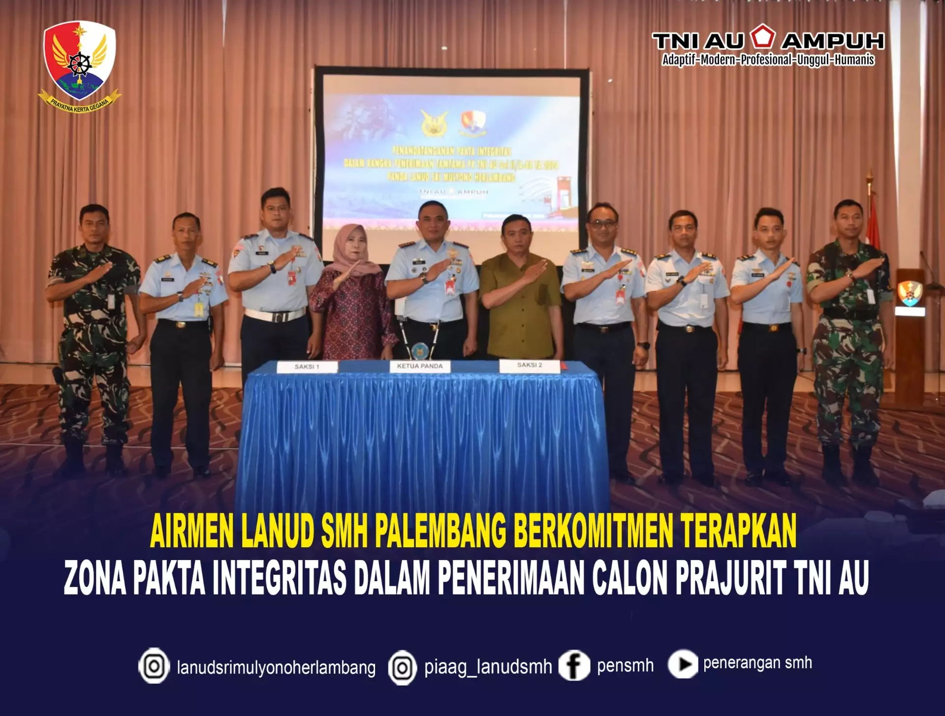 Airmen Lanud Smh Palembang Berkomitmen Terapkan Zona Pakta Integritas